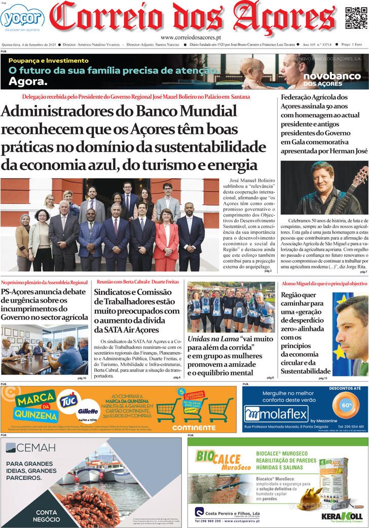 Capa Correio dos Aores - 2025-09-04