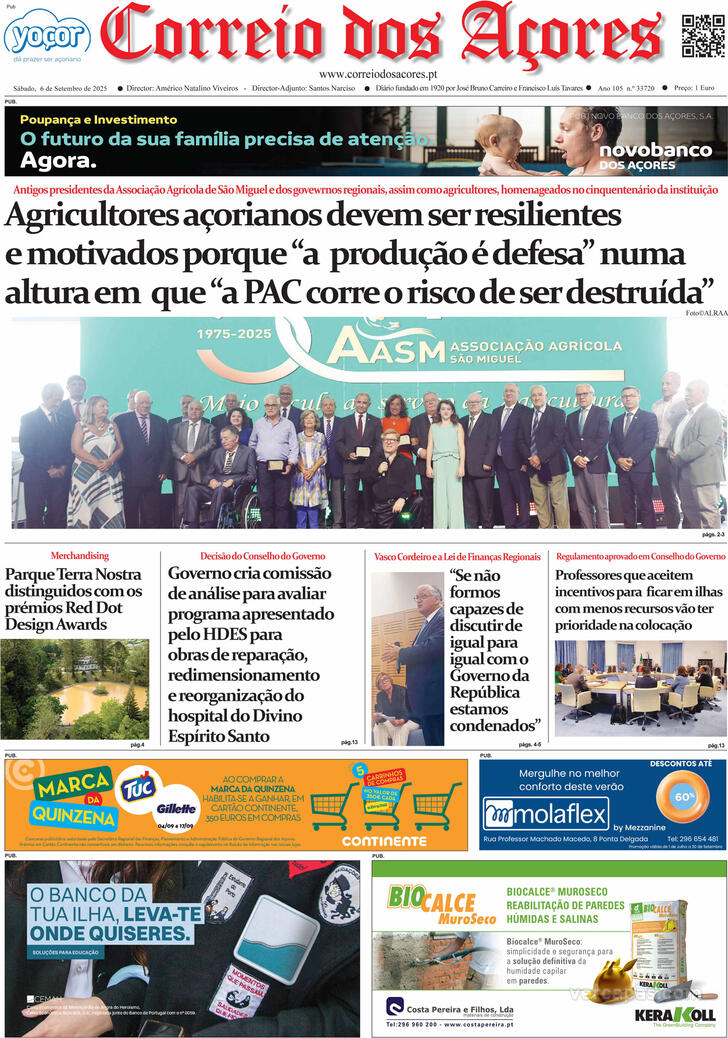 Capa Correio dos Aores - 2025-09-06