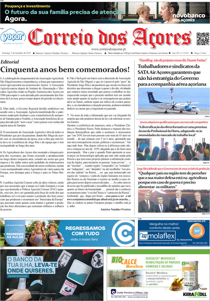 Capa Correio dos Aores - 2025-09-07