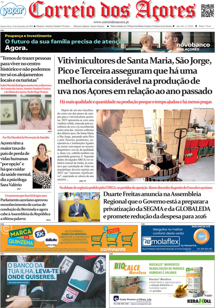 Capa Correio dos Aores - 2025-09-10