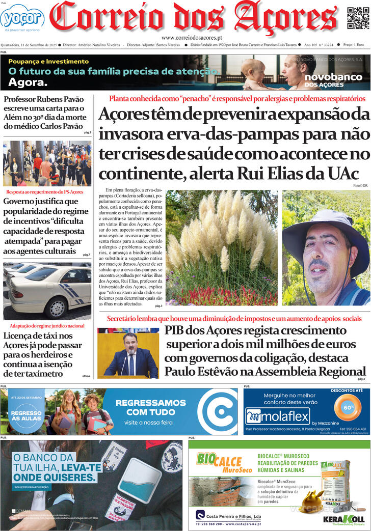 Capa Correio dos Aores - 2025-09-11