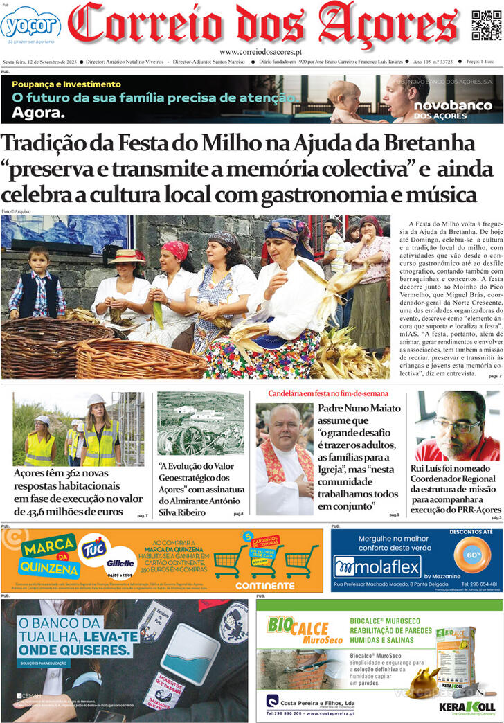 Capa Correio dos Aores - 2025-09-12
