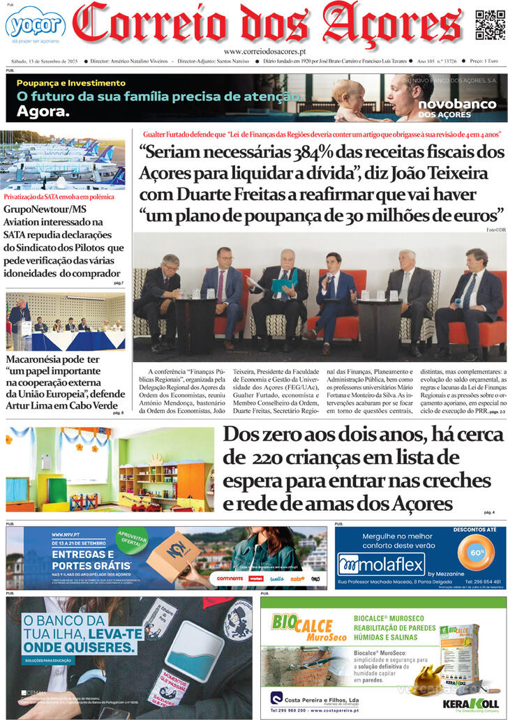 Capa Correio dos Aores - 2025-09-13