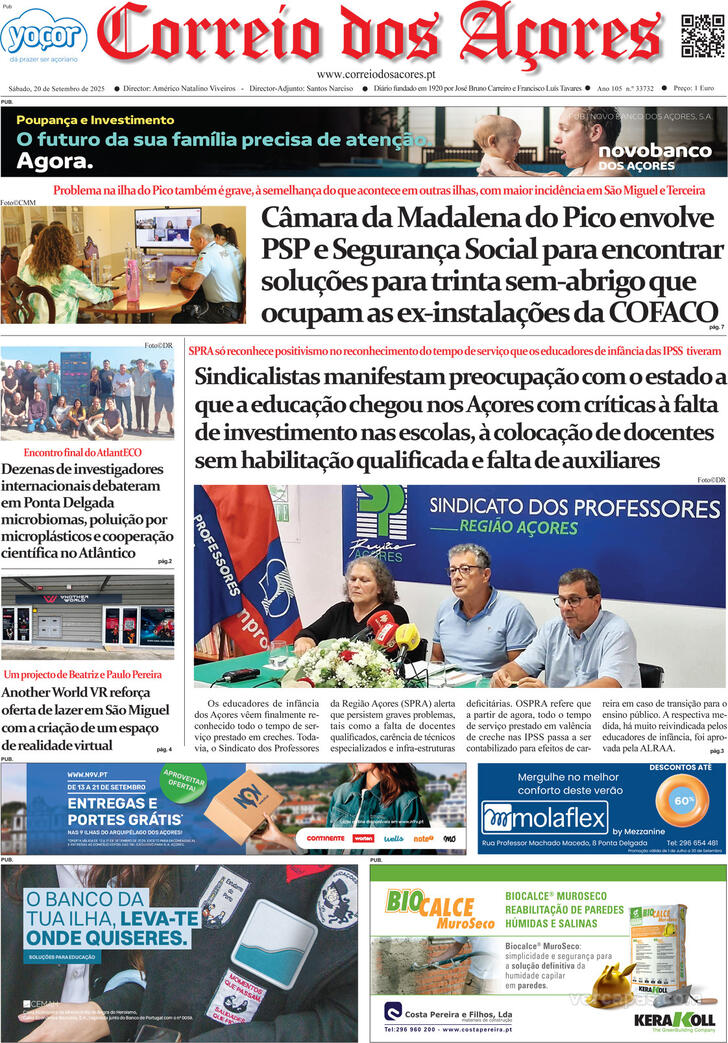 Capa Correio dos Aores - 2025-09-20
