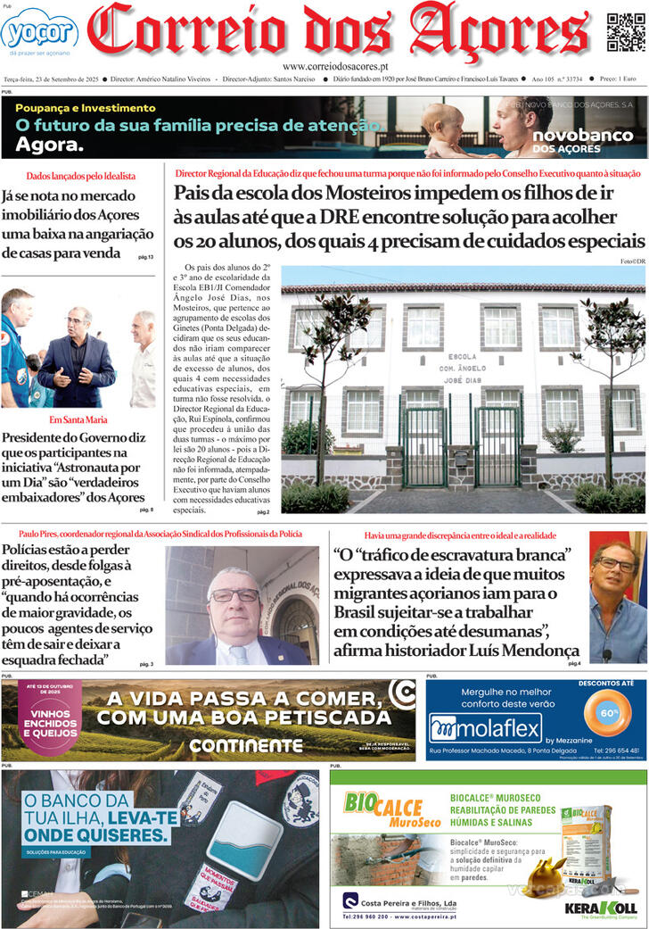 Capa Correio dos Aores - 2025-09-23