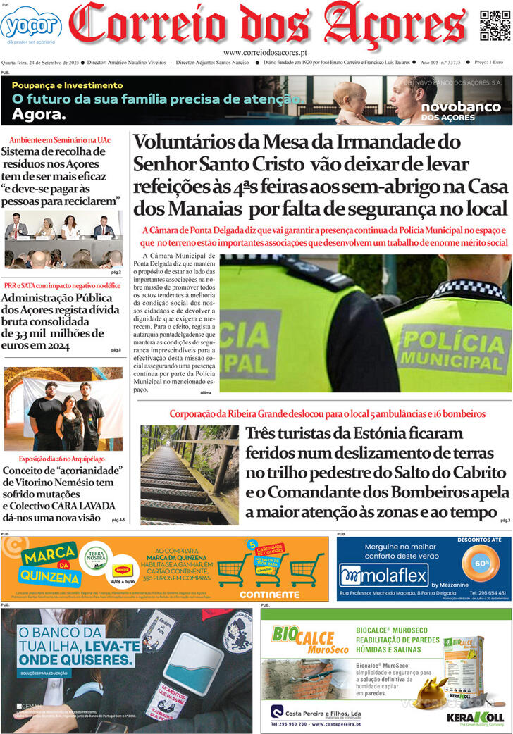 Capa Correio dos Aores - 2025-09-24