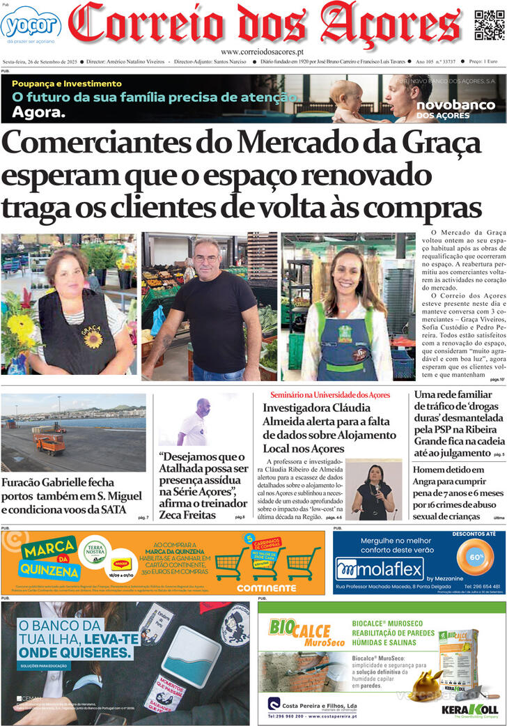 Capa Correio dos Aores - 2025-09-26