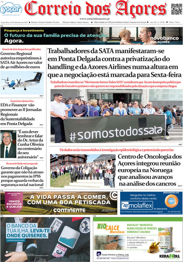 Capa Correio dos Aores - 2025-09-30