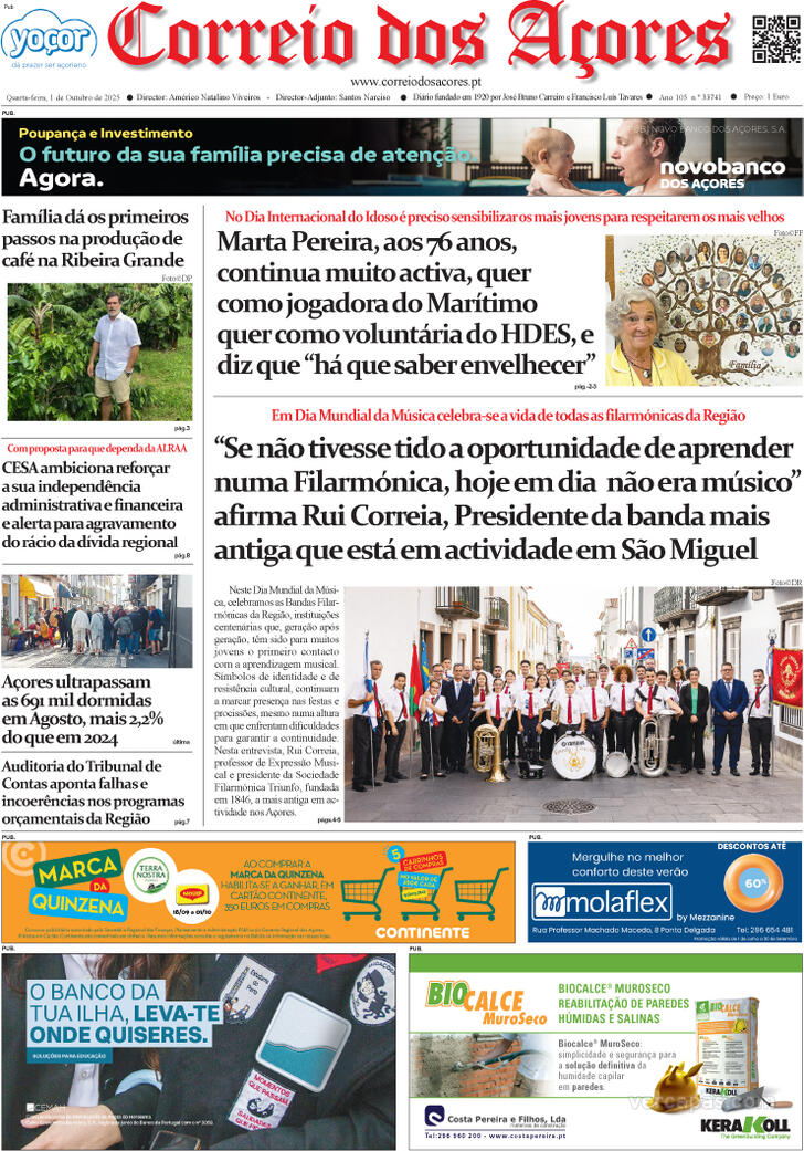 Capa Correio dos Aores - 2025-10-01