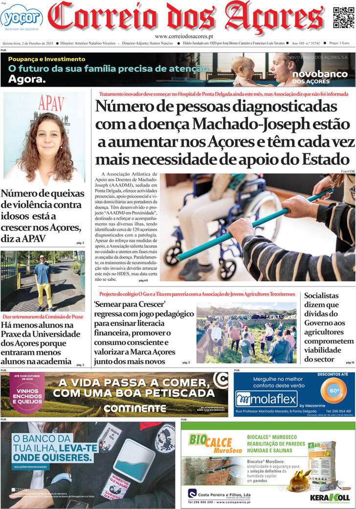 Capa Correio dos Aores - 2025-10-02