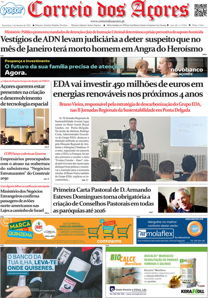 Capa Correio dos Aores - 2025-10-03