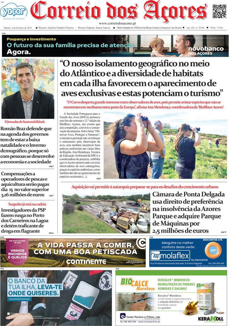 Capa Correio dos Aores - 2025-10-04