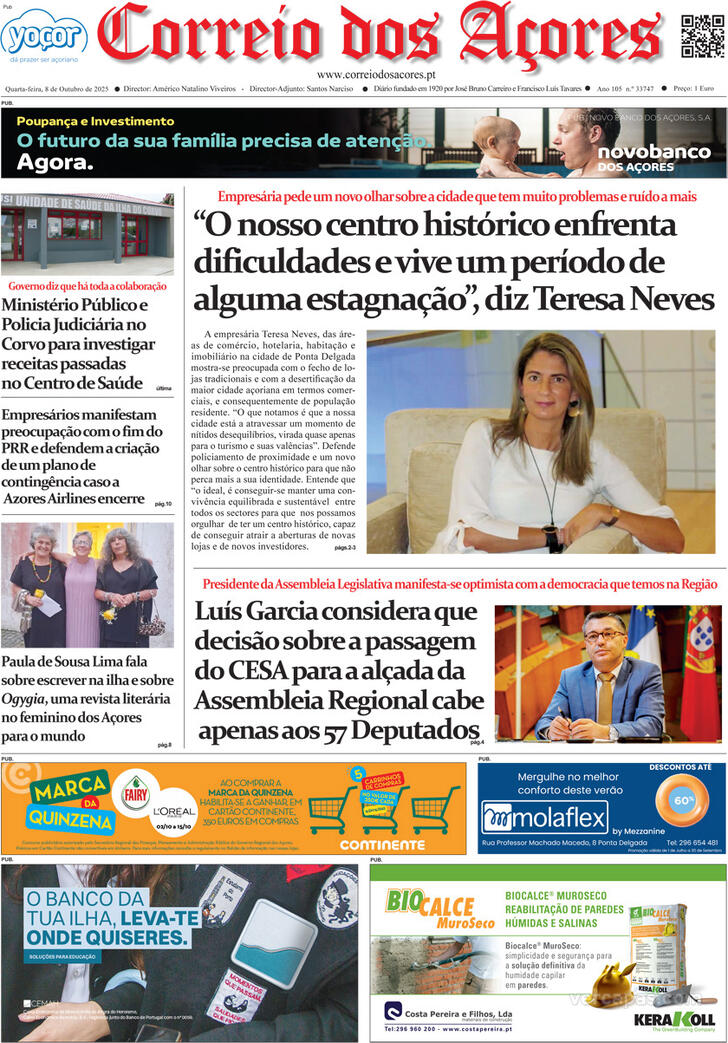 Capa Correio dos Aores - 2025-10-08