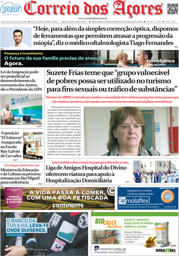 Capa Correio dos Aores - 2025-10-09