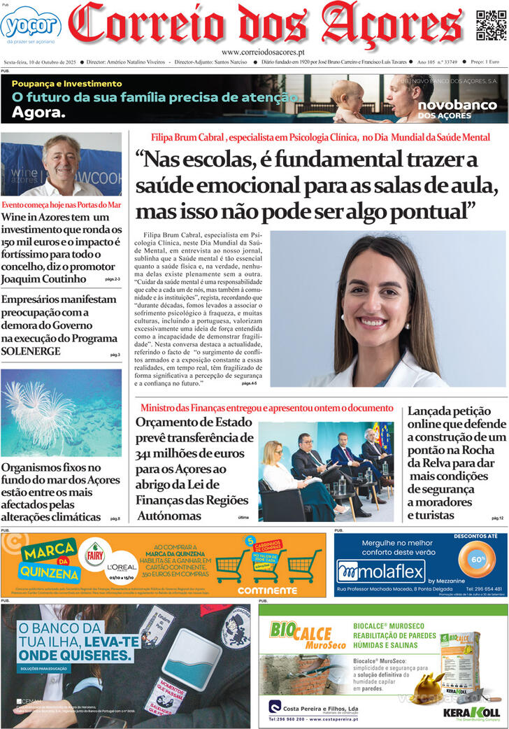 Capa Correio dos Aores - 2025-10-10