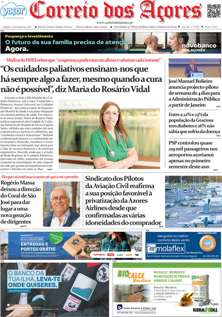 Capa Correio dos Aores - 2025-10-11