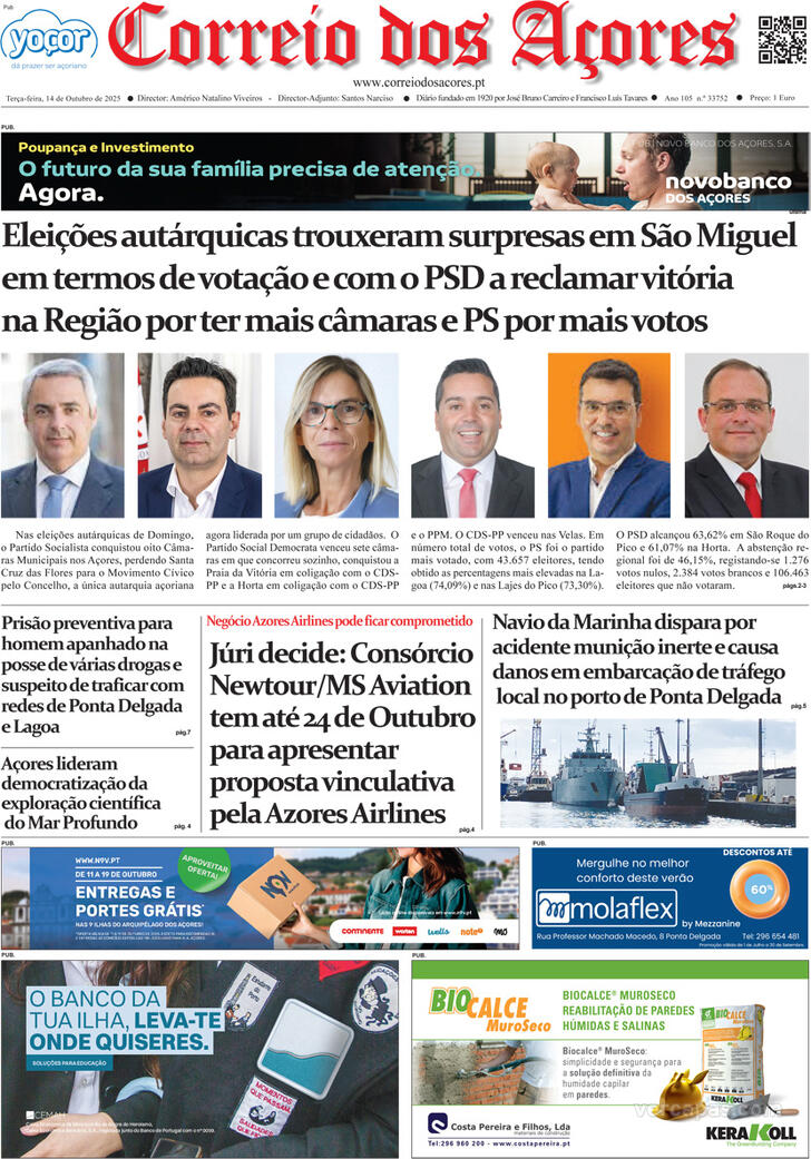 Capa Correio dos Aores - 2025-10-14
