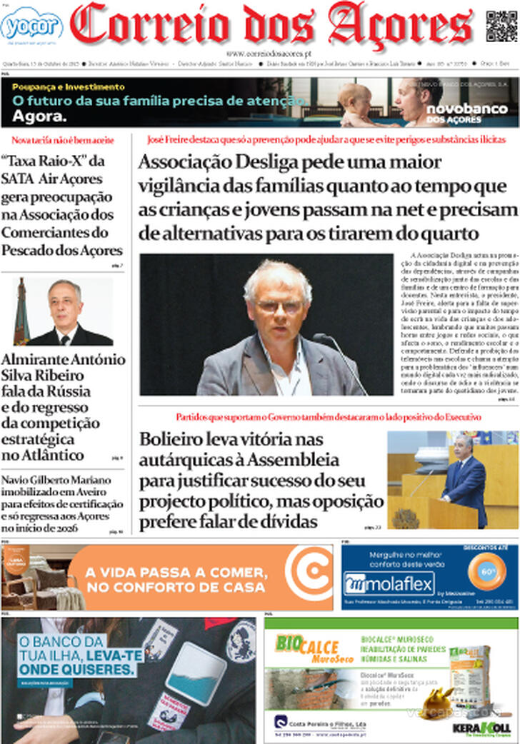 Capa Correio dos Aores - 2025-10-15