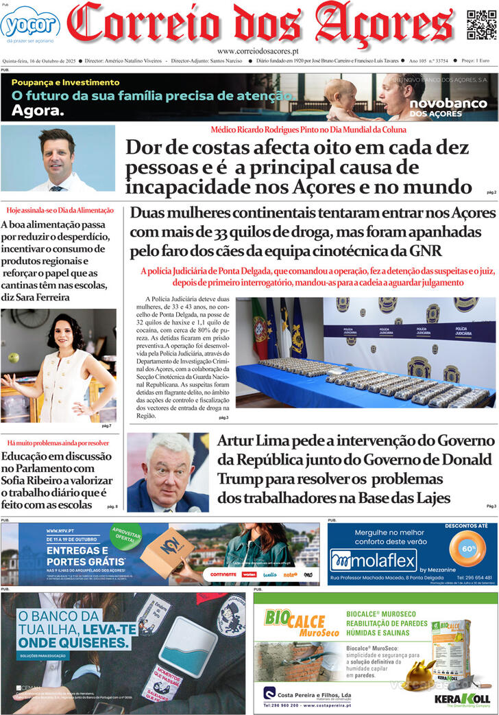 Capa Correio dos Aores - 2025-10-16