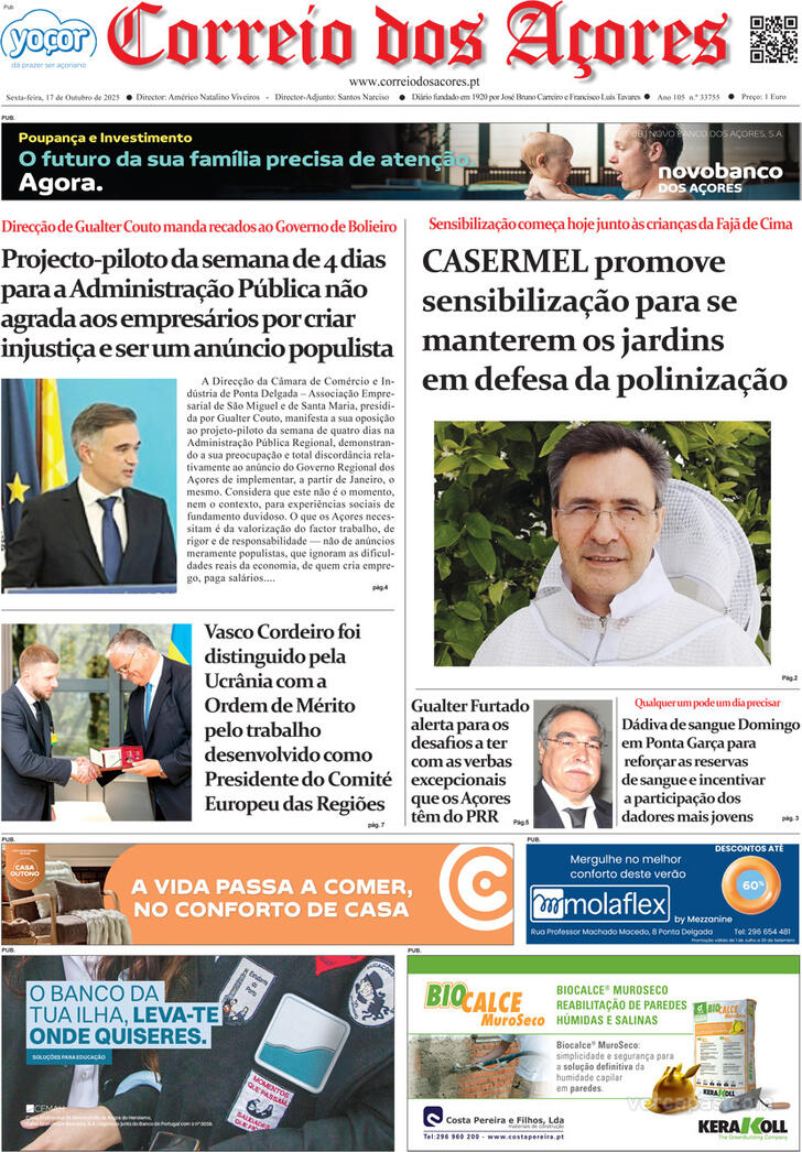 Capa Correio dos Aores - 2025-10-17