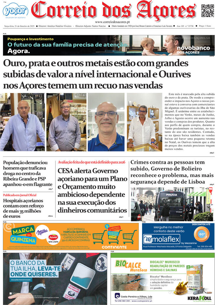 Capa Correio dos Aores - 2025-10-21