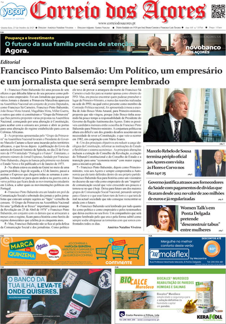 Capa Correio dos Aores - 2025-10-23