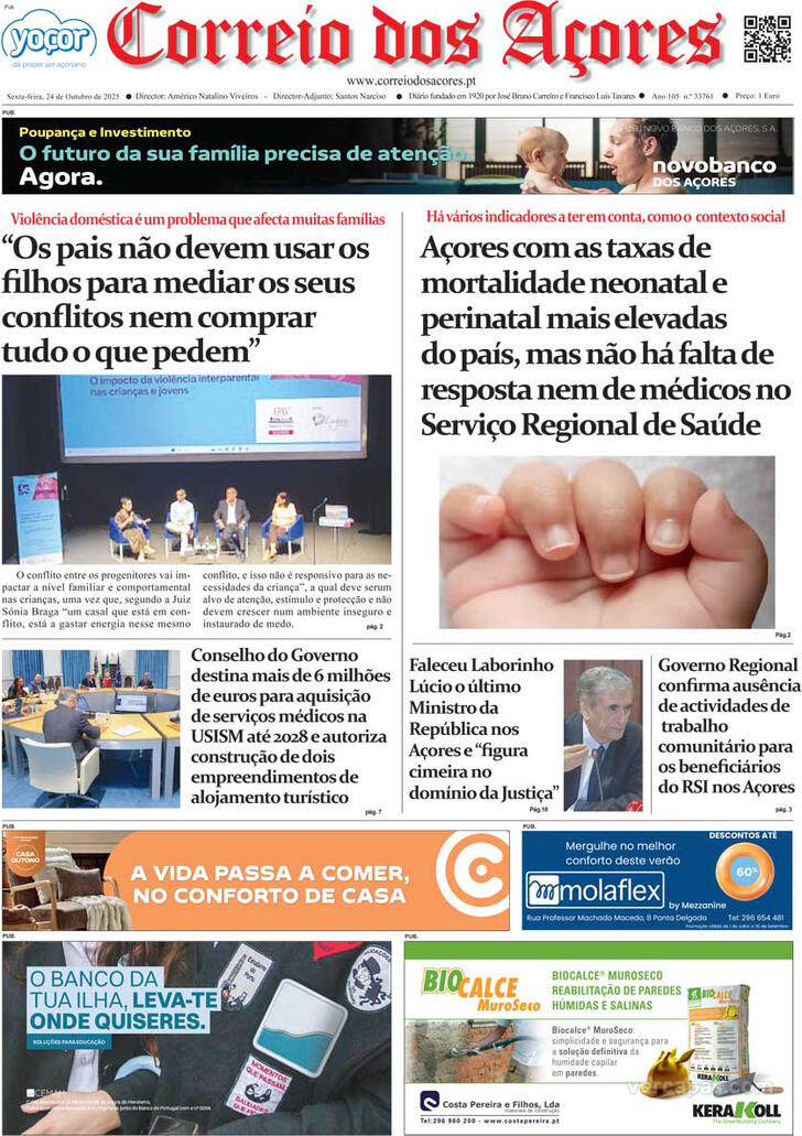 Capa Correio dos Aores - 2025-10-24