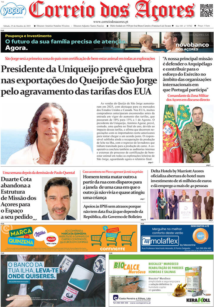 Capa Correio dos Aores - 2025-10-25