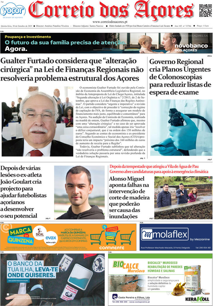 Capa Correio dos Aores - 2025-10-30