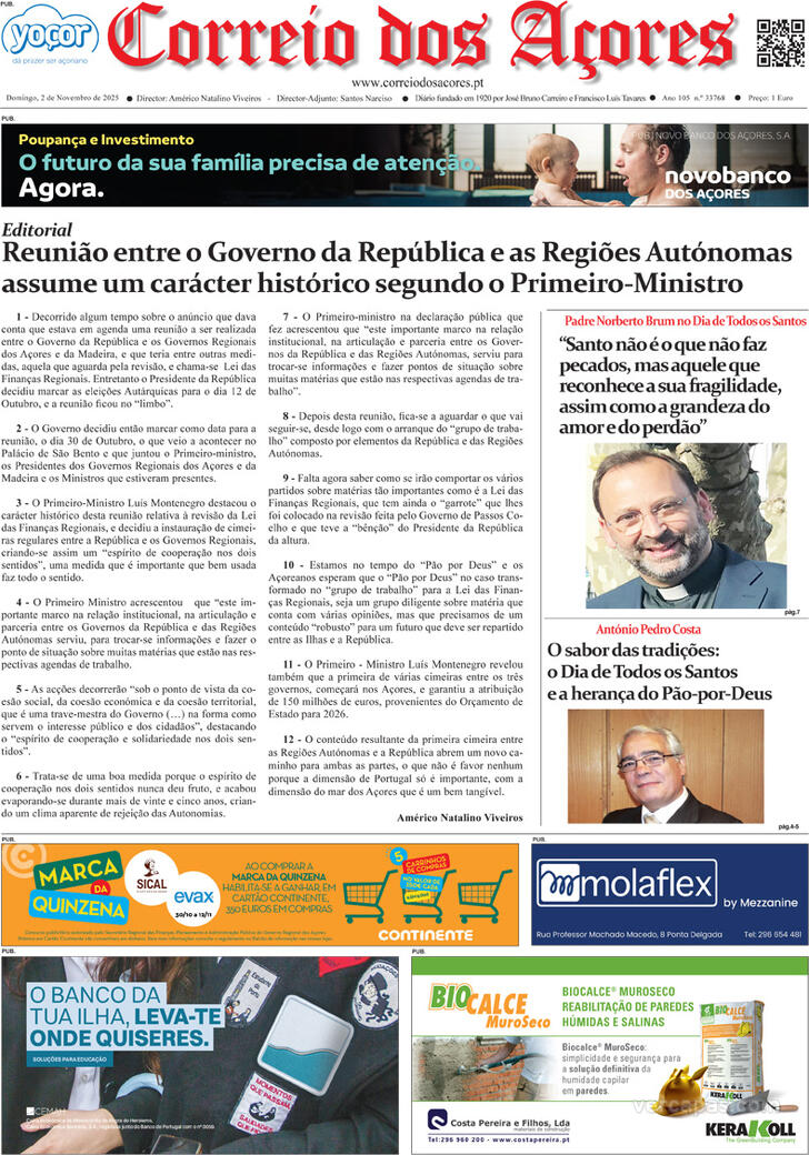 Capa Correio dos Aores - 2025-11-01