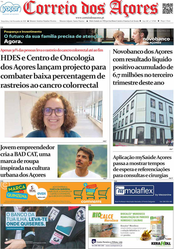 Capa Correio dos Aores - 2025-11-04