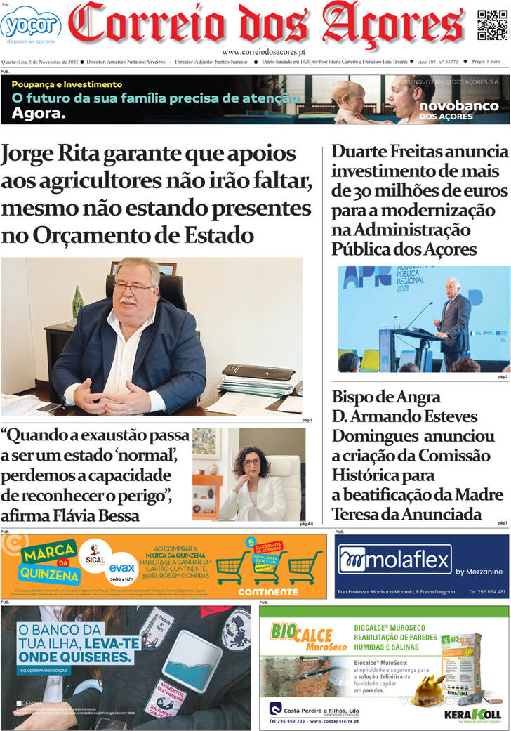 Capa Correio dos Aores - 2025-11-05
