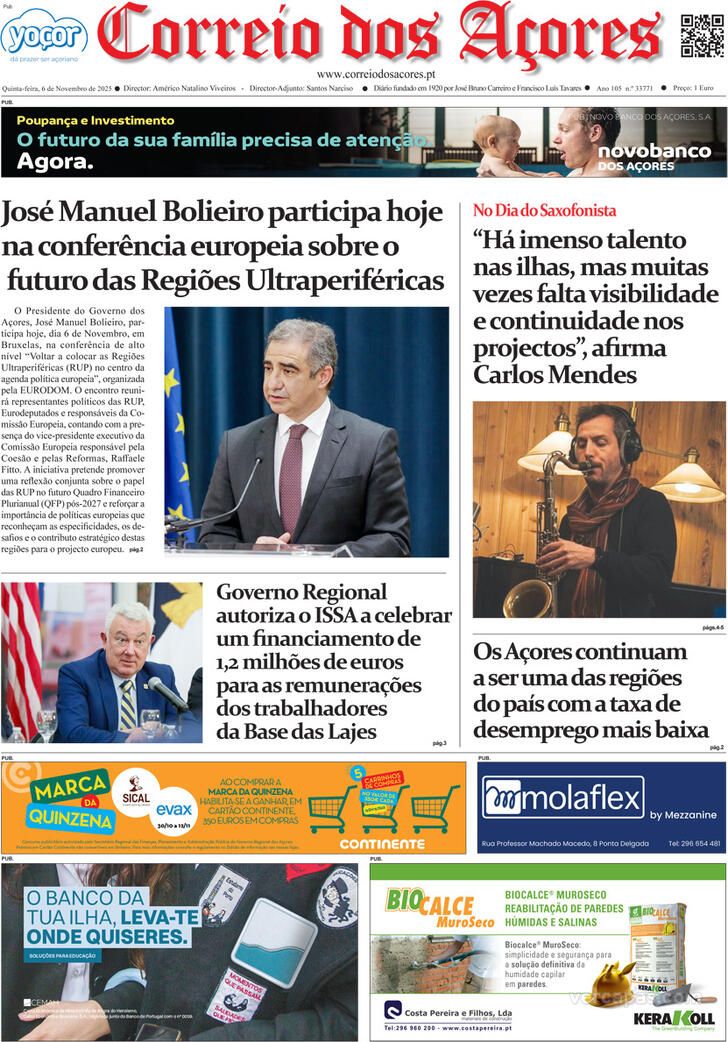 Capa Correio dos Aores - 2025-11-06