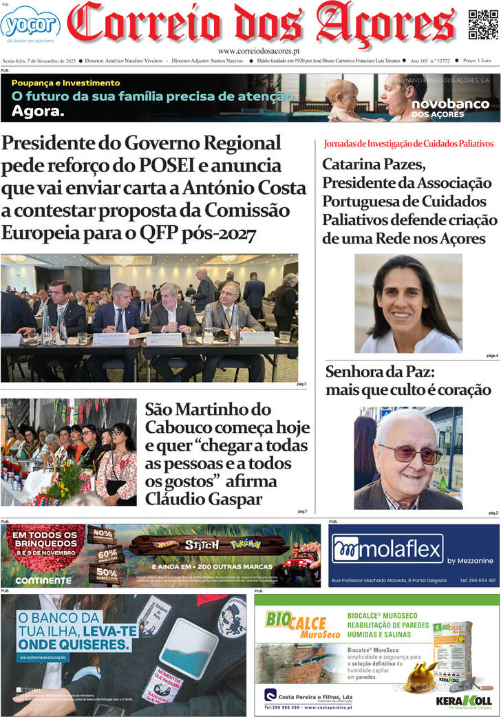 Capa Correio dos Aores - 2025-11-07