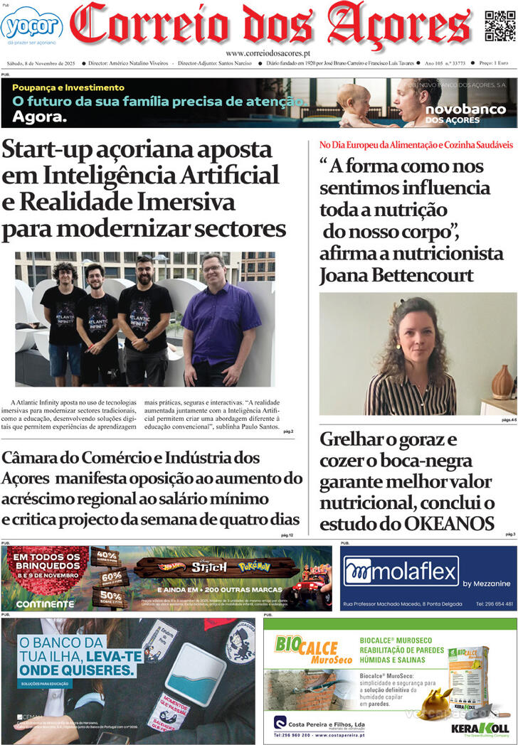 Capa Correio dos Aores - 2025-11-08
