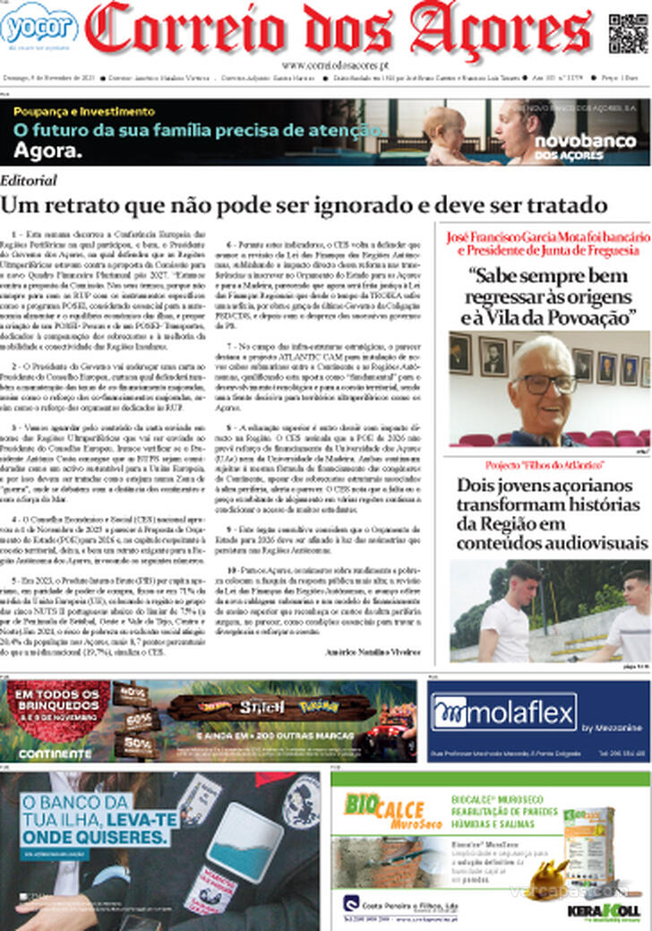 Capa Correio dos Aores - 2025-11-09