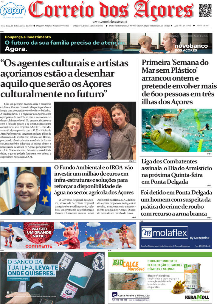 Capa Correio dos Aores - 2025-11-11
