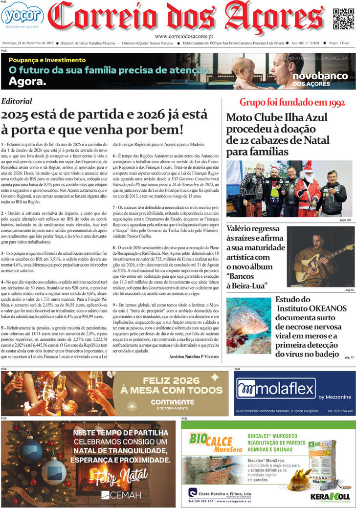Capa Correio dos A�ores - 2025-12-28