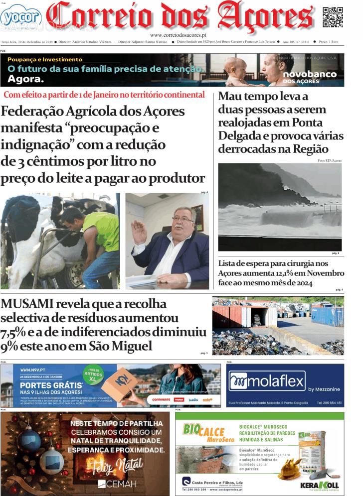 Capa Correio dos A�ores - 2025-12-30