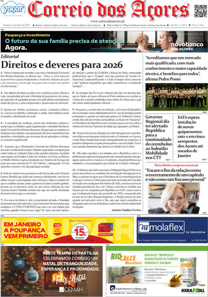 Capa Correio dos A�ores - 2026-01-04
