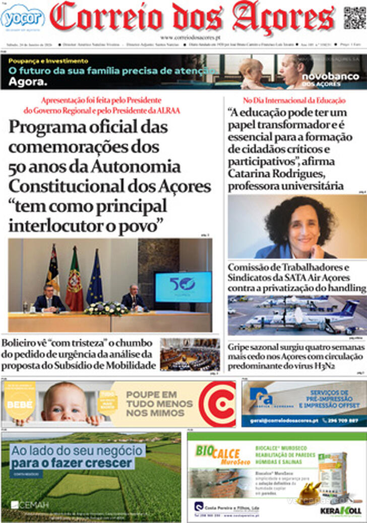 Capa Correio dos A�ores - 2026-01-24
