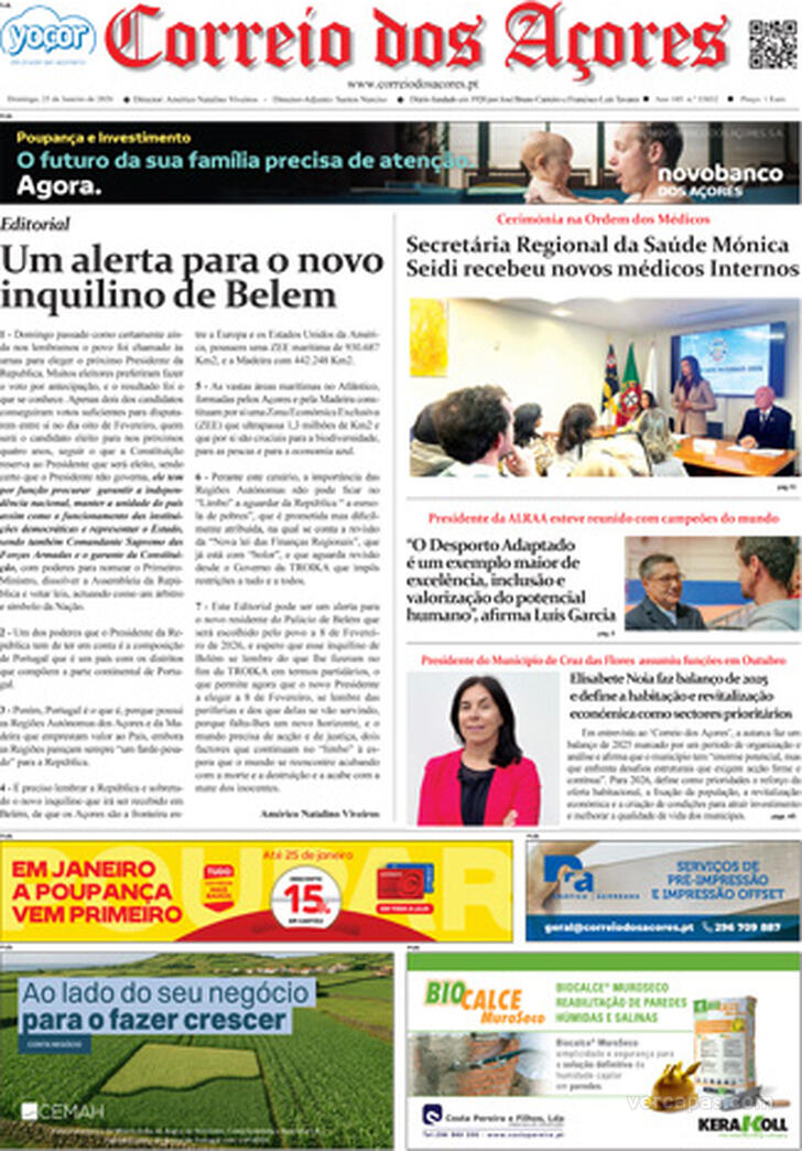 Capa Correio dos A�ores - 2026-01-25