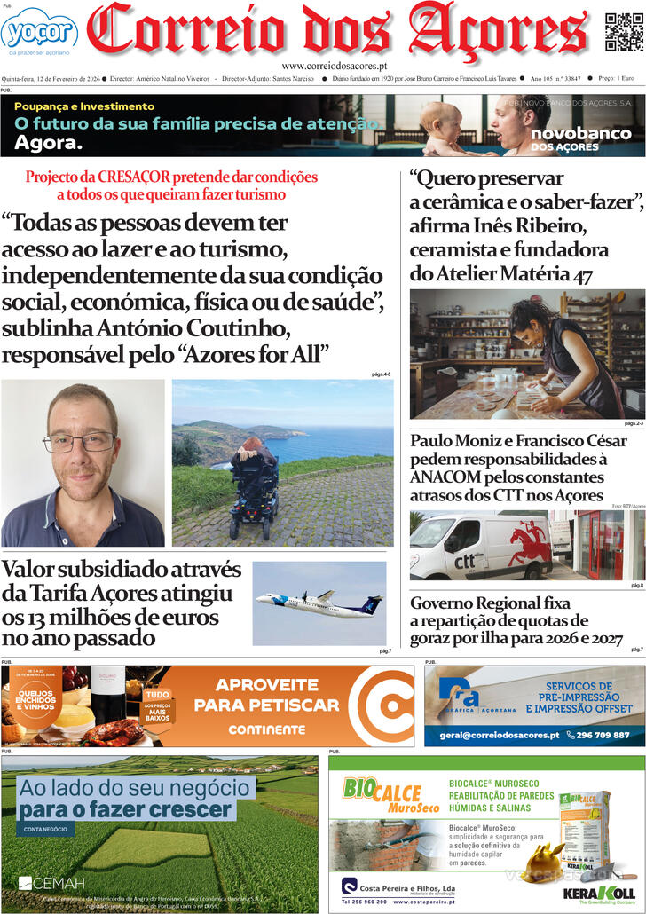 Capa Correio dos A�ores - 2026-02-12