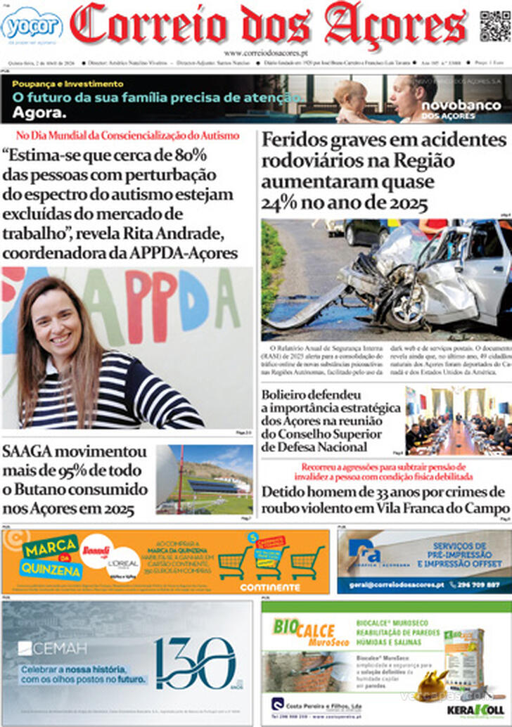 Capa Correio dos A�ores - 2026-04-02