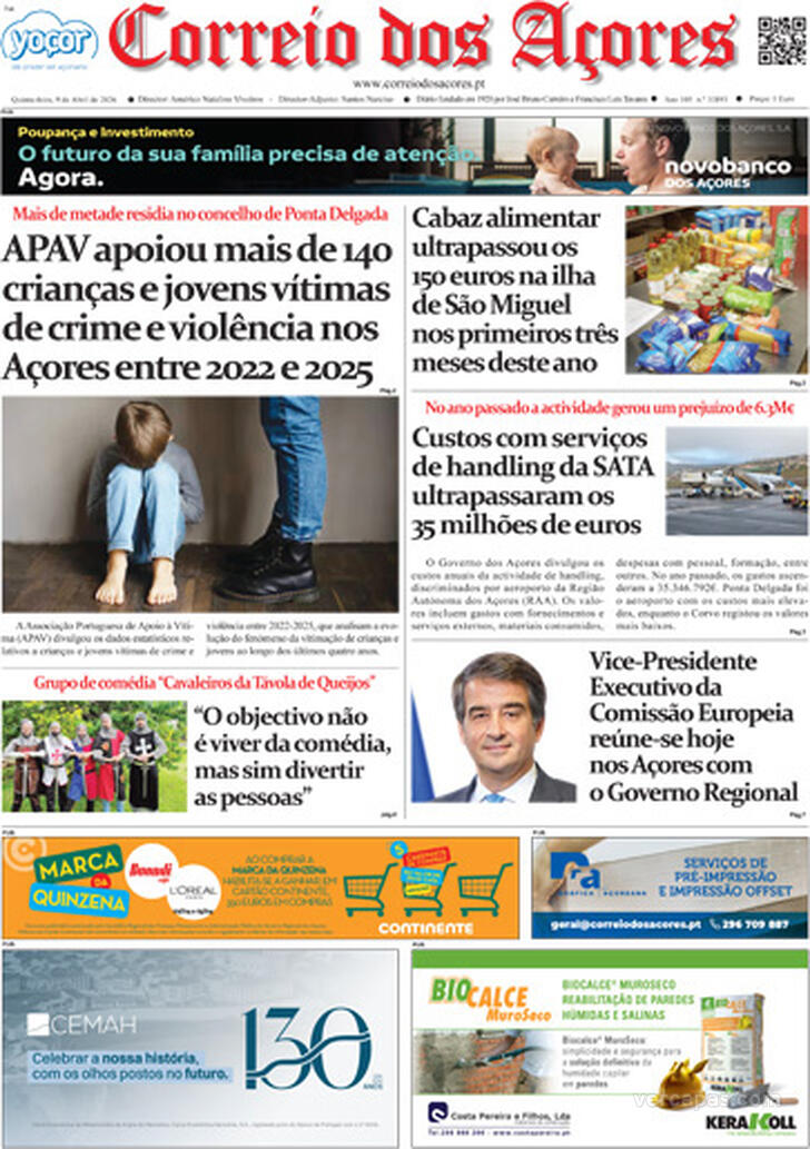 Capa Correio dos A�ores - 2026-04-09