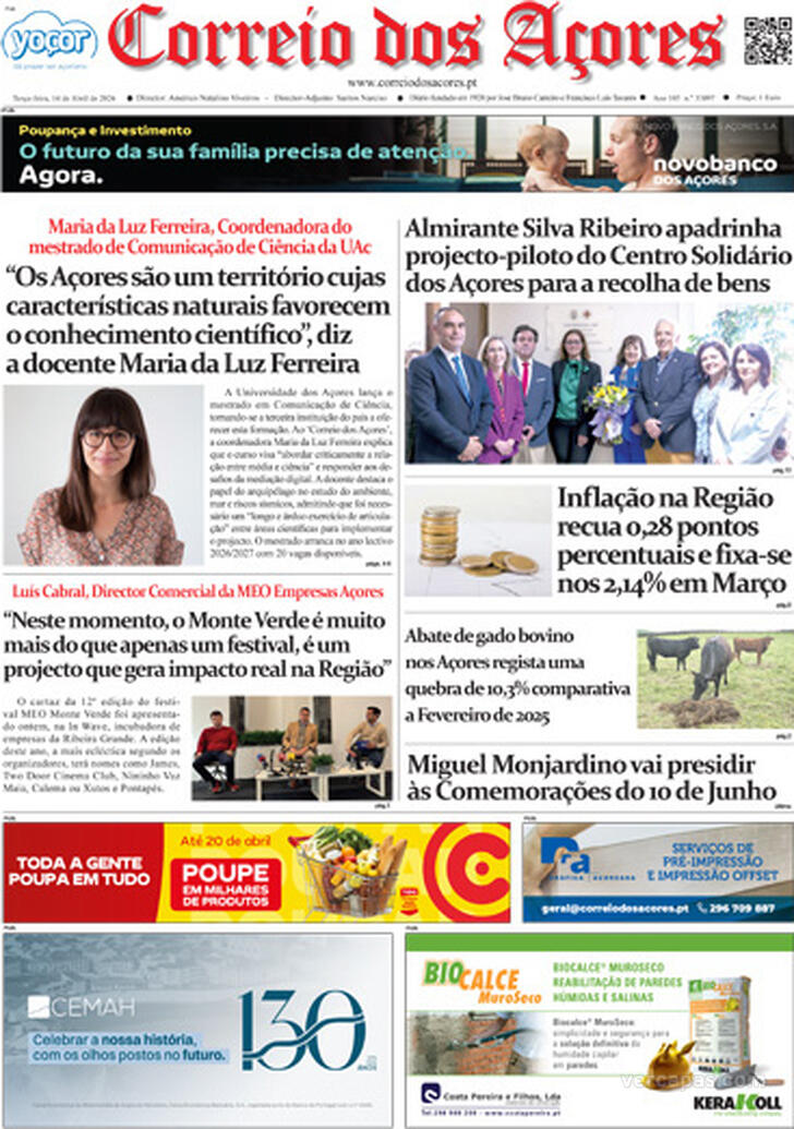 Capa Correio dos A�ores - 2026-04-14