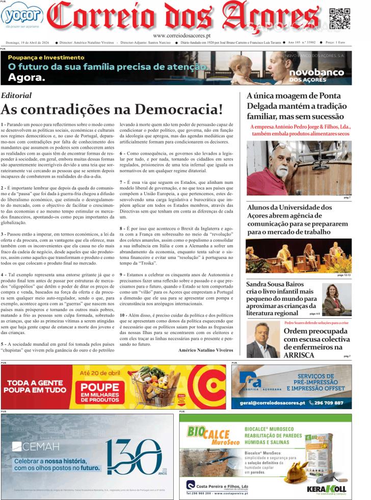 Capa Correio dos A�ores - 2026-04-19
