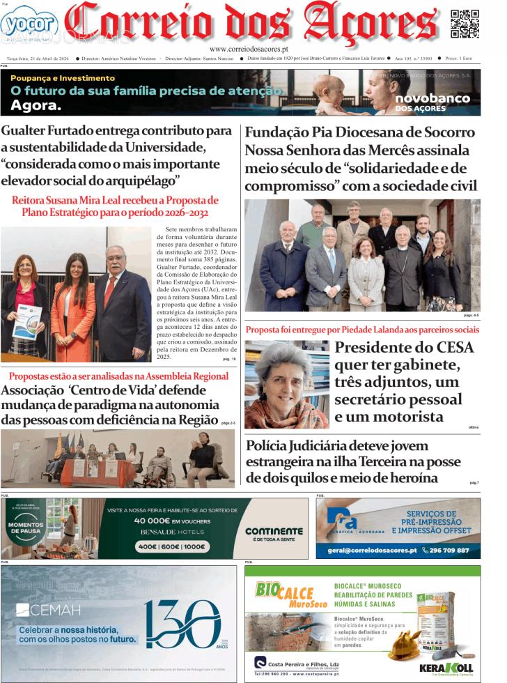 Capa Correio dos A�ores - 2026-04-21