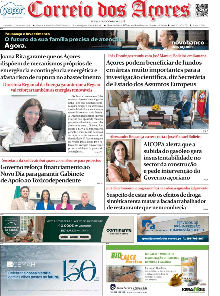 Capa Correio dos A�ores - 2026-04-28
