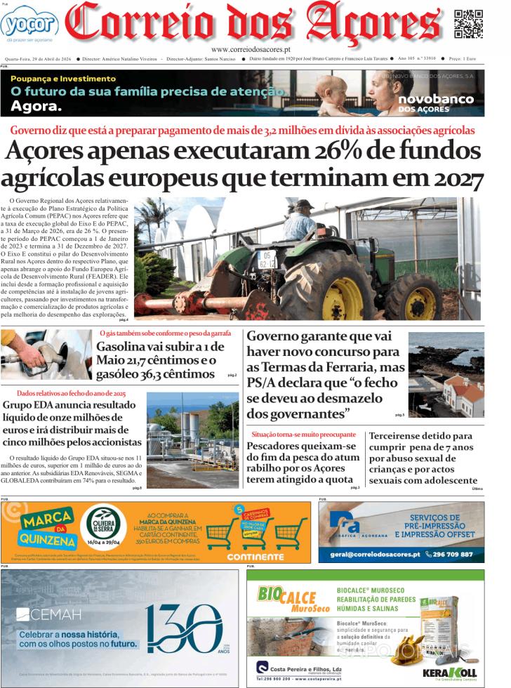 Capa Correio dos A�ores - 2026-04-29